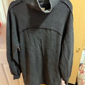 Free People Charcoal Ribbed Knit Top